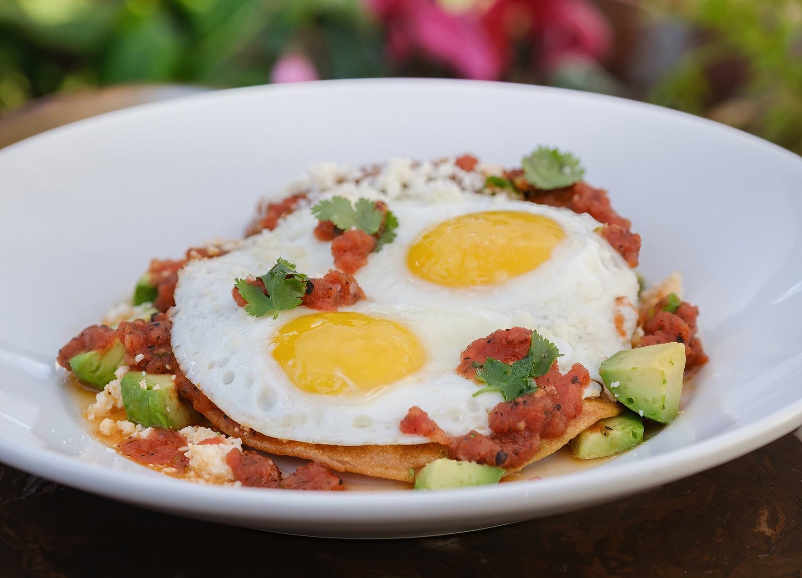 Huevos rancheros in the garden