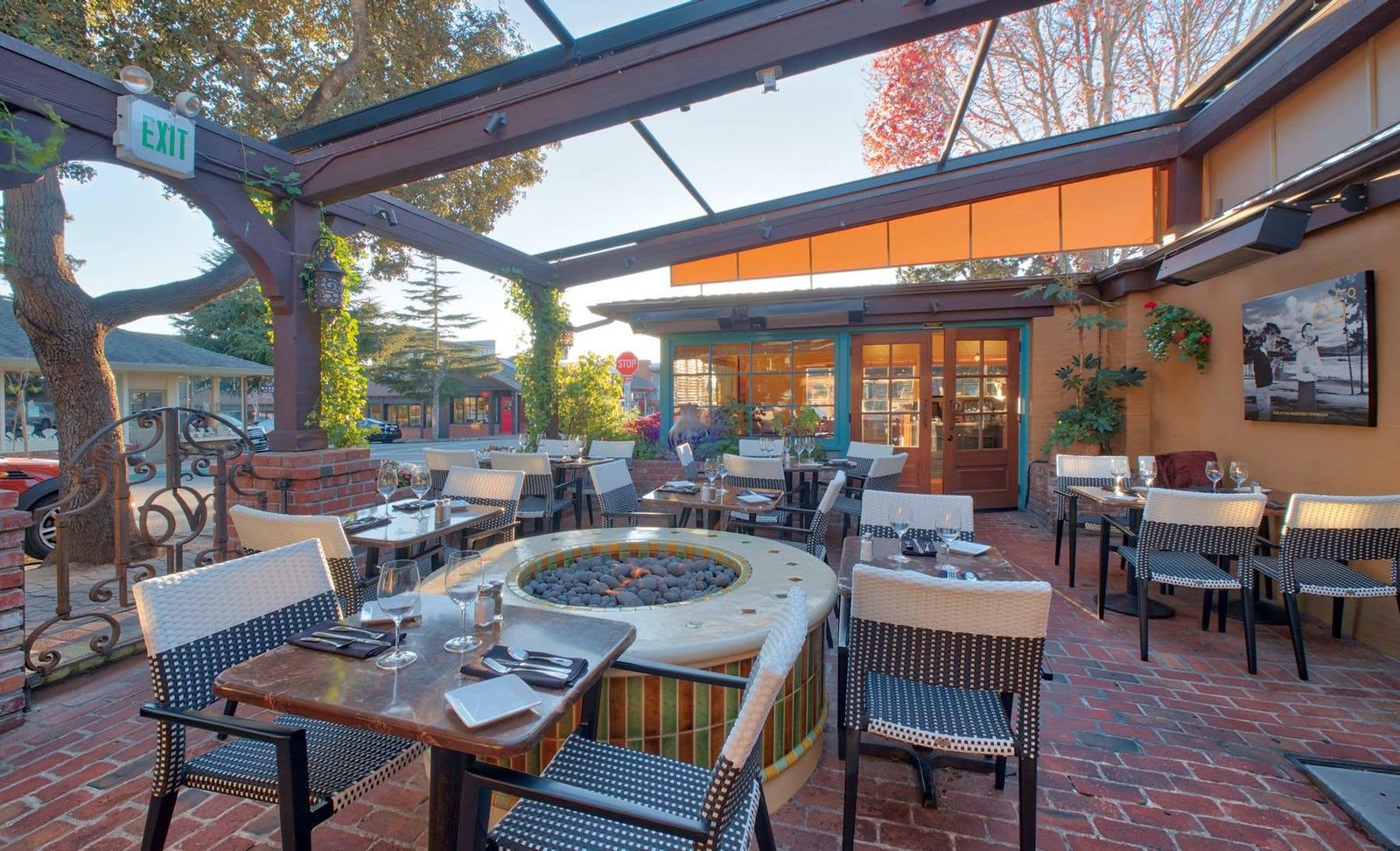 The vine-covered garden patio at Village Corner